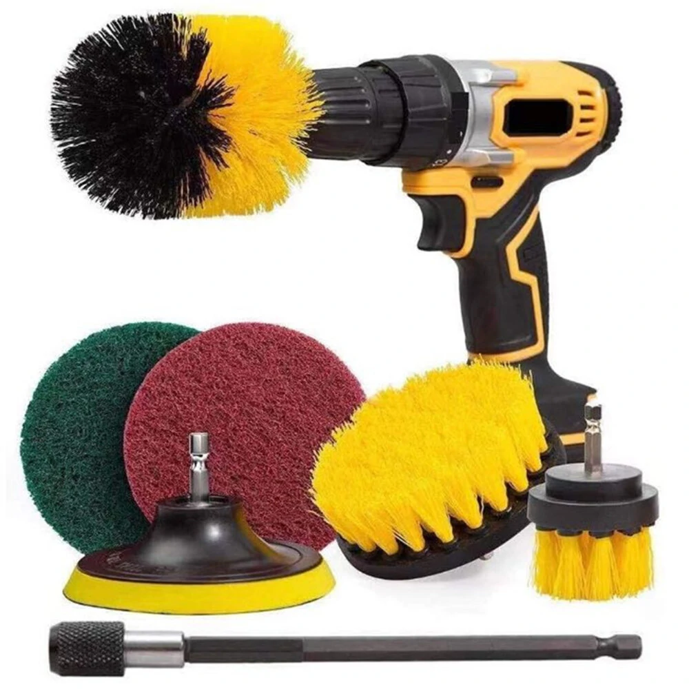 7pc/set Attachable Electric Drill Brushes Scouring Pad For Cleaning Flooring Brick Pool Tile Ceramic Marble Grout Bathroom Car — view 2