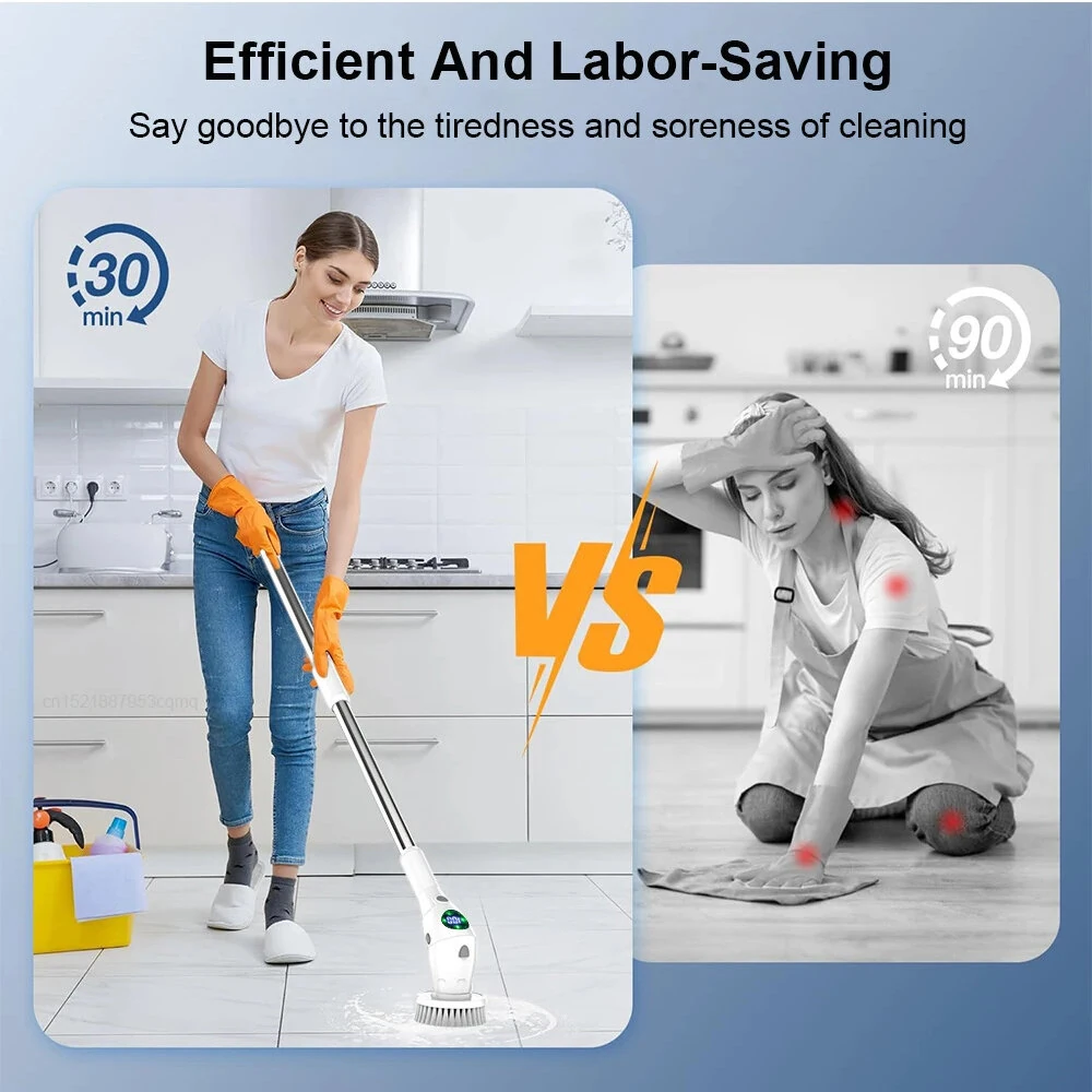 8 in 1 Multifunctional Wireless Cleaning Brush 2500mAh Type-C USB Rechargeable 450RPM Adjustable Lengths LED Night Light for Bathroom Kitchen Windows Car — view 4