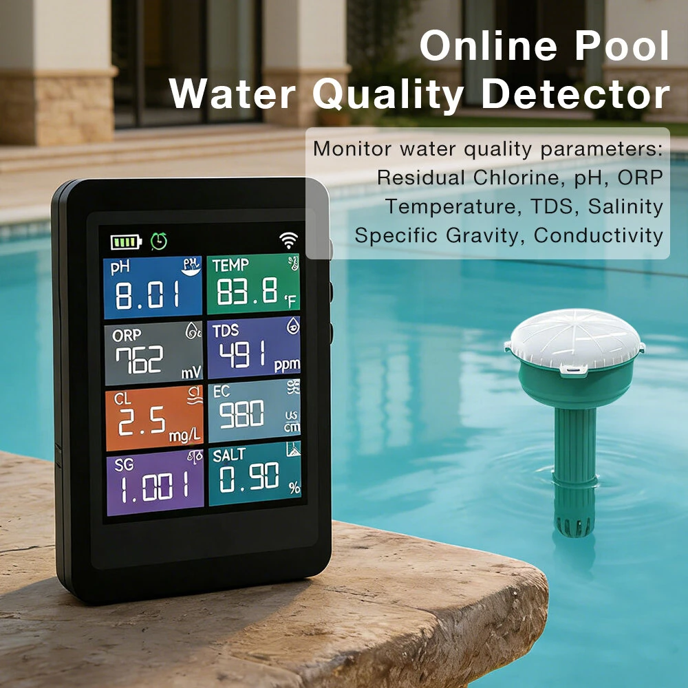 8-in-1 Smart WIFI Floating Pool Water Tester Digital PH Chlorine TDS Salinity ORP EC Temp Meter with Tuya App Monitor — view 2