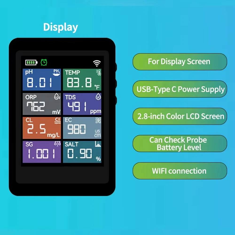 8-in-1 Smart WIFI Floating Pool Water Tester Digital PH Chlorine TDS Salinity ORP EC Temp Meter with Tuya App Monitor — view 6