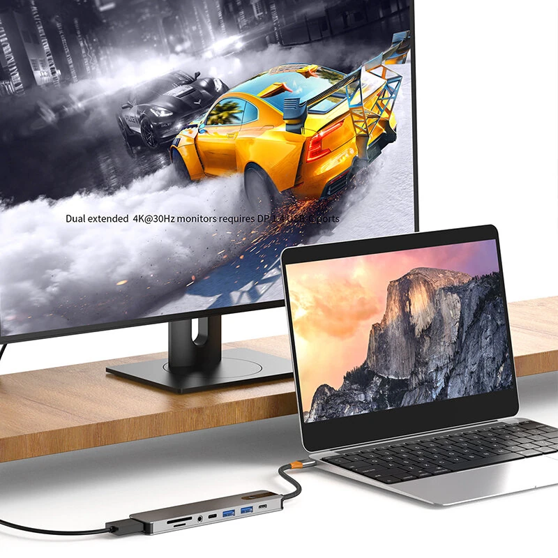 8-in-1 Type-C Docking Station USB Adapter with USB3.0*2 / Type-C 3.0 / PD100W / 4K60Hz HD / 3.5mm Audio / SD/TF Card Reader Slot Multiports USB Hubs — view 6