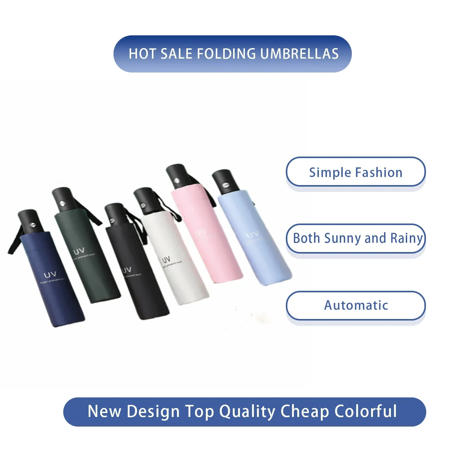 8-Rib Travel Umbrella Windproof Automatic Open and Close Multicolor Portable Rain Sun Protection for All Weather Conditions — view 3