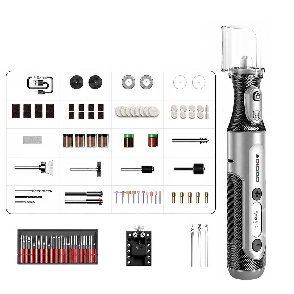 8-Speed Mini Electric Drill Grinder 380 Motor 3000-25000RPM 2000mAh Digital Display Rechargeable Cordless Engraving Rotary Tool — view 6