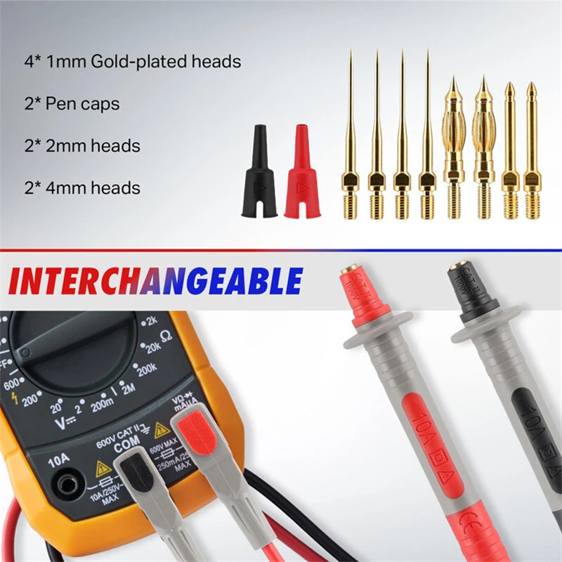 8018plus Multimeter Test Leads Kit Gold Plated Interchangeable Probe Heads Electrical Alligator Clips Multimeter Accessories — view 3