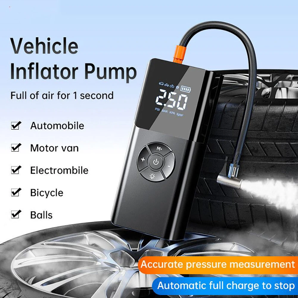 80W Car Tire Inflator Portable Air Compressor 150 PSI Electric Tire Inflator Cordless Tire Pump with Digital LED Display Emergency Light — view 4