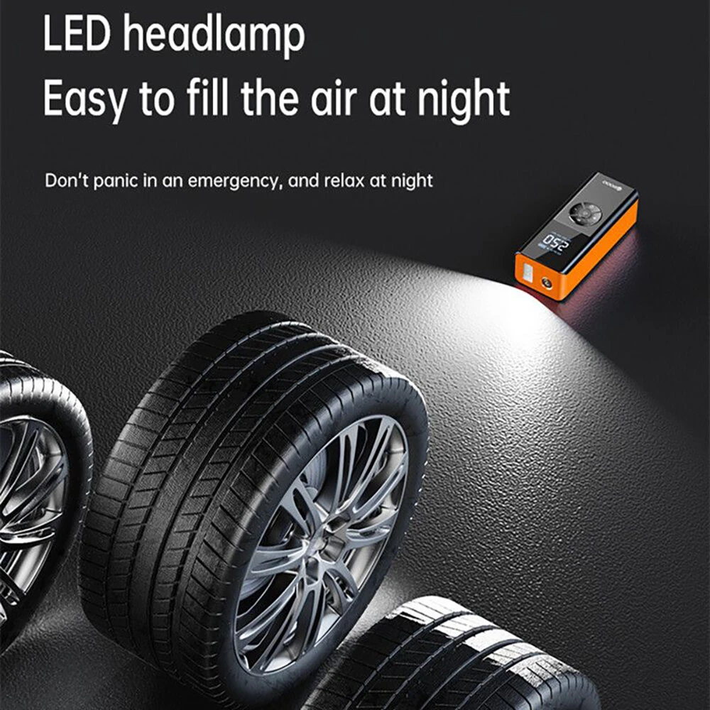 80W Car Tire Inflator Portable Air Compressor 150 PSI Electric Tire Inflator Cordless Tire Pump with Digital LED Display Emergency Light — view 5