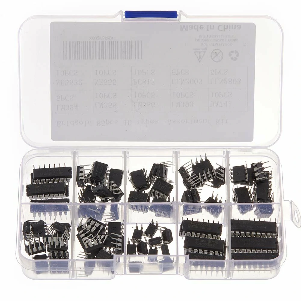 85pcs 10 Types Integrated Circuit Chip IC Chips Assortment Kit OPAMP Single Precision Timer PWM Including LM324 LM358 LM386 LM393 UA741 NE5532 NE555 PC817 ULN2003 ULN2803 — image 1