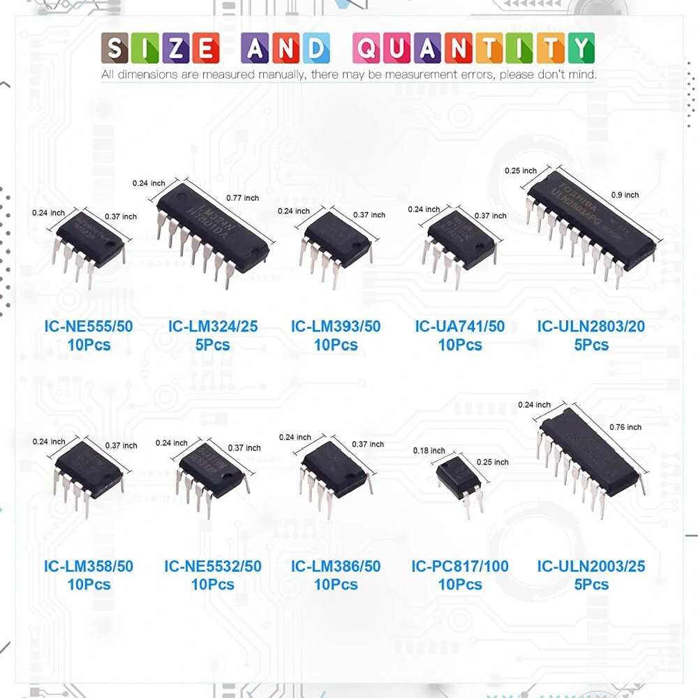 85pcs 10 Types Integrated Circuit Chip IC Chips Assortment Kit OPAMP Single Precision Timer PWM Including LM324 LM358 LM386 LM393 UA741 NE5532 NE555 PC817 ULN2003 ULN2803 — view 4