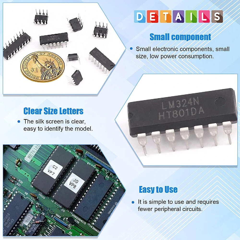 85pcs 10 Types Integrated Circuit Chip IC Chips Assortment Kit OPAMP Single Precision Timer PWM Including LM324 LM358 LM386 LM393 UA741 NE5532 NE555 PC817 ULN2003 ULN2803 — view 5