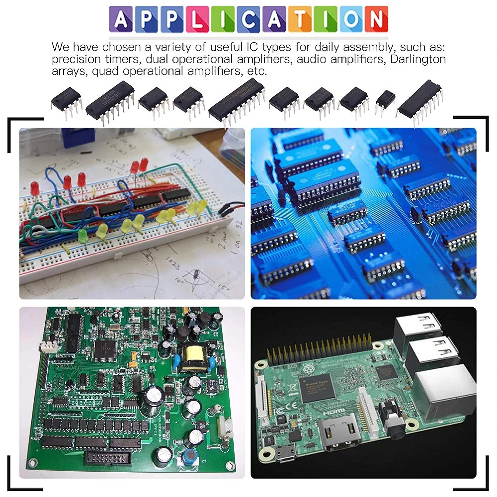 85pcs 10 Types Integrated Circuit Chip IC Chips Assortment Kit OPAMP Single Precision Timer PWM Including LM324 LM358 LM386 LM393 UA741 NE5532 NE555 PC817 ULN2003 ULN2803 — view 7