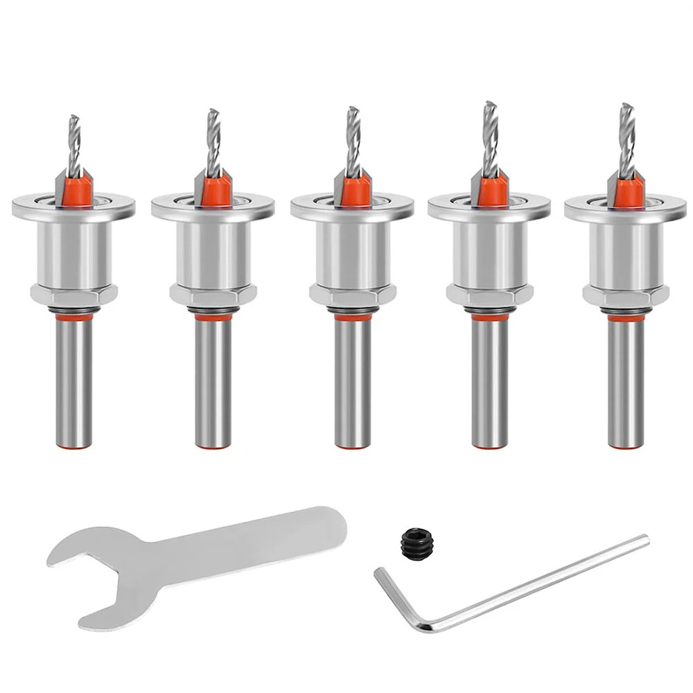 8mm Round Shank Drill Bit Set Adjustable Countersink 2.8-4mm Cone Drill Counterbore Router Drill Bit with Limit Stop Alloy Head Cone Hole Drill — view 2