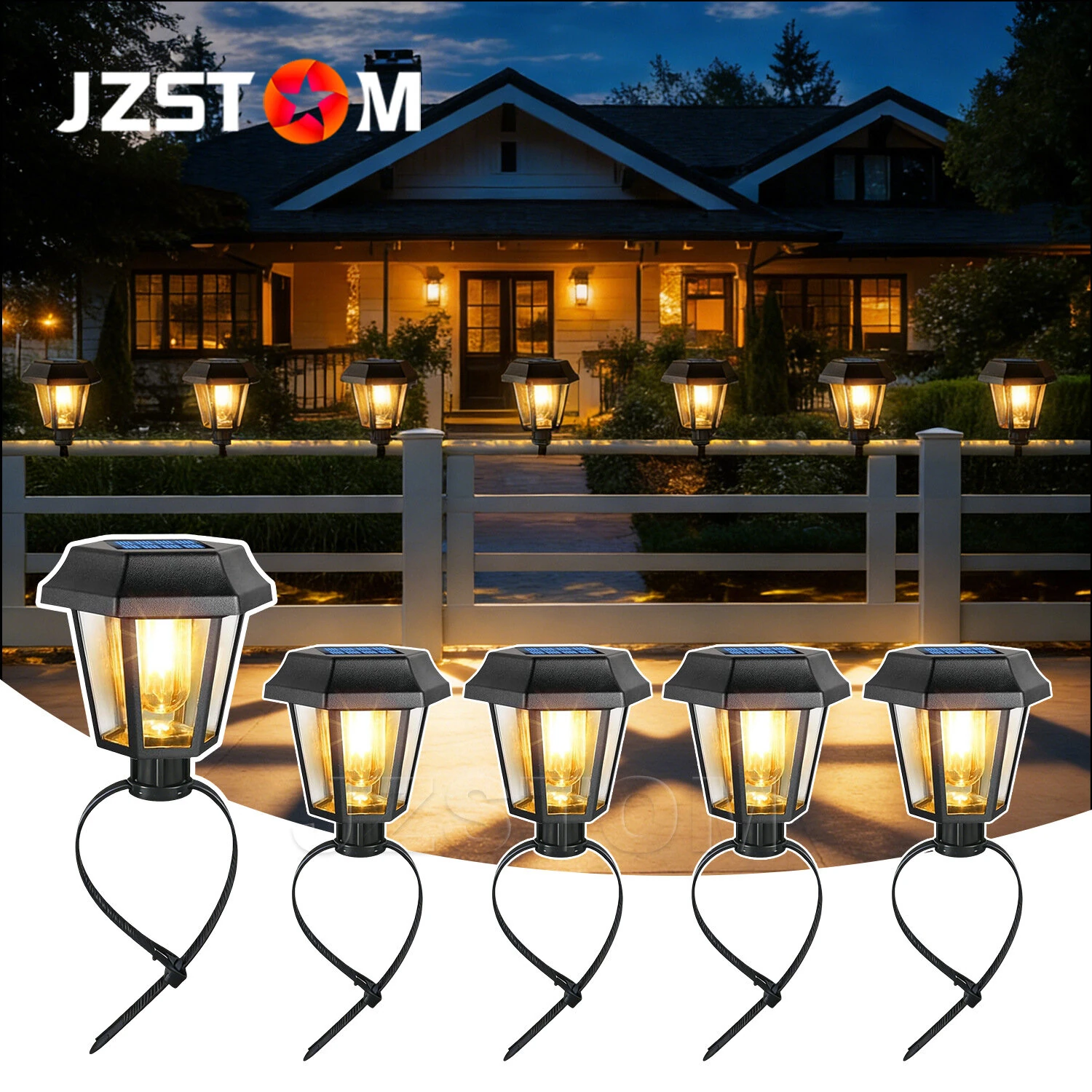 8pcs/pack JZSTOM Solar Tungsten Filament Lamp 3000K Outdoor Garden Lights Waterproof IP65 Fence Lighting Auto On/Off Warm White Decorative Lighting — view 2