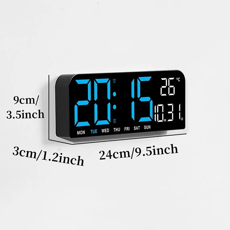 9 Inch Large Digital Wall Clock Temperature Date Week Timing Countdown Light-sensing Table Clock 2 Alarm 12/24H LED Alarm Clock — view 10