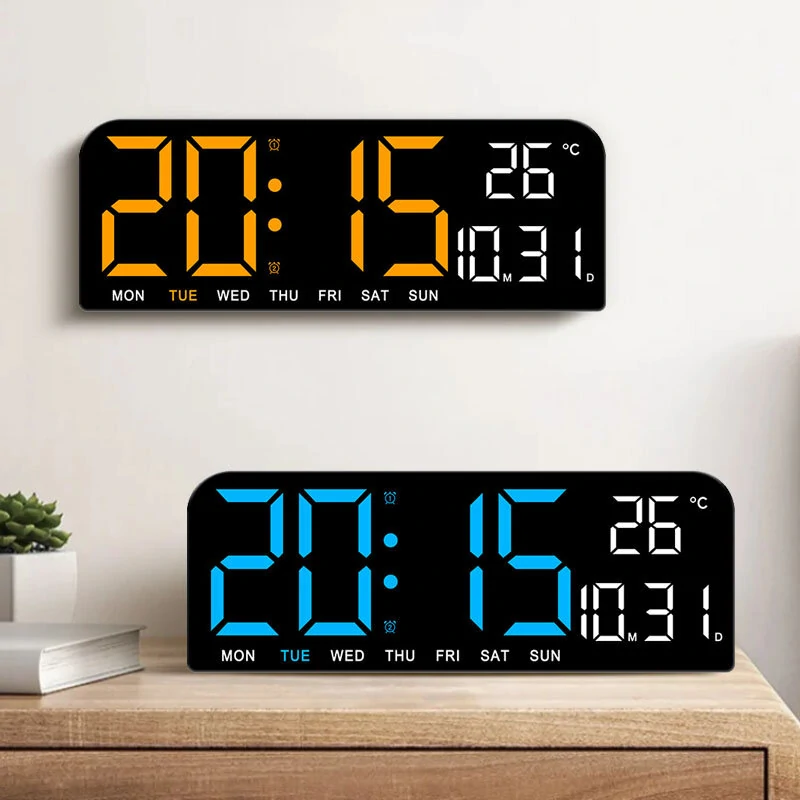9 Inch Large Digital Wall Clock Temperature Date Week Timing Countdown Light-sensing Table Clock 2 Alarm 12/24H LED Alarm Clock — view 2