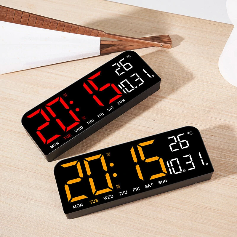 9 Inch Large Digital Wall Clock Temperature Date Week Timing Countdown Light-sensing Table Clock 2 Alarm 12/24H LED Alarm Clock — view 5
