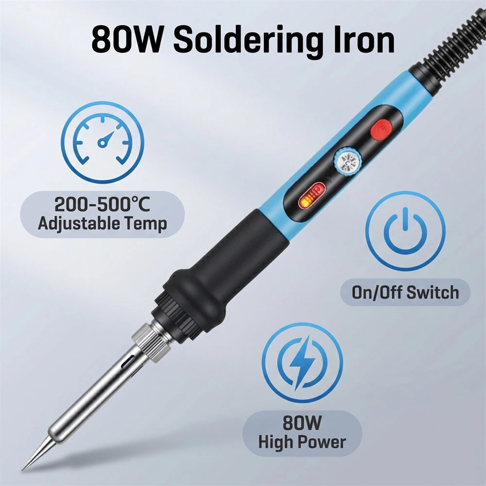 908N Internal Heating Soldering Iron Kit 15pcs 80W Adjustable Temperature 200-500°C With Stand Tips Desoldering Pump Tweezers Storage Bag — view 3