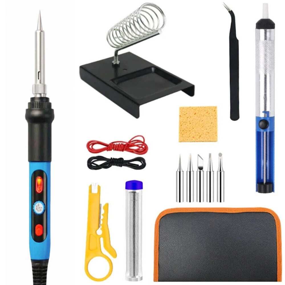 908N Internal Heating Soldering Iron Kit 15pcs 80W Adjustable Temperature 200-500°C With Stand Tips Desoldering Pump Tweezers Storage Bag — view 8