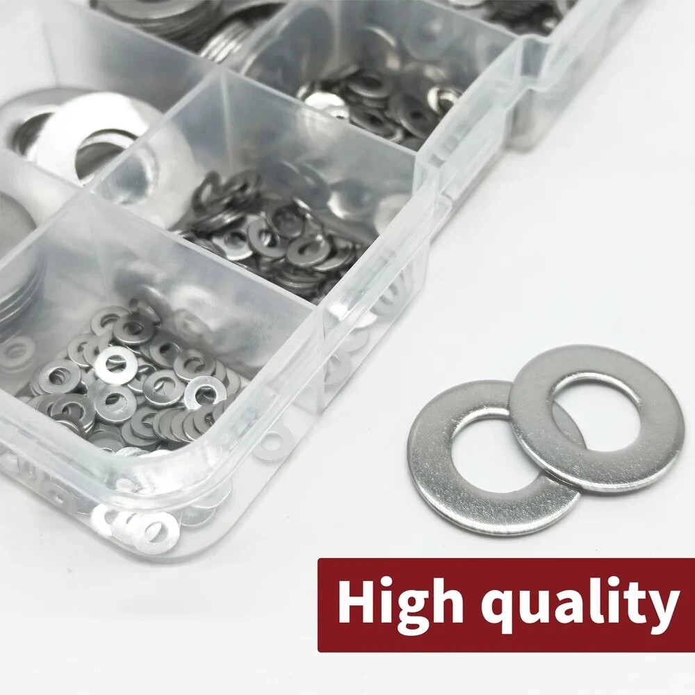 910pcs/200pcs 9 Sizes 304 Stainless Steel Flat Washers Assortment Kit M2 M2.5 M3 M4 M5 M6 M8 M10 M12 Suitable for Electronic Components — view 4