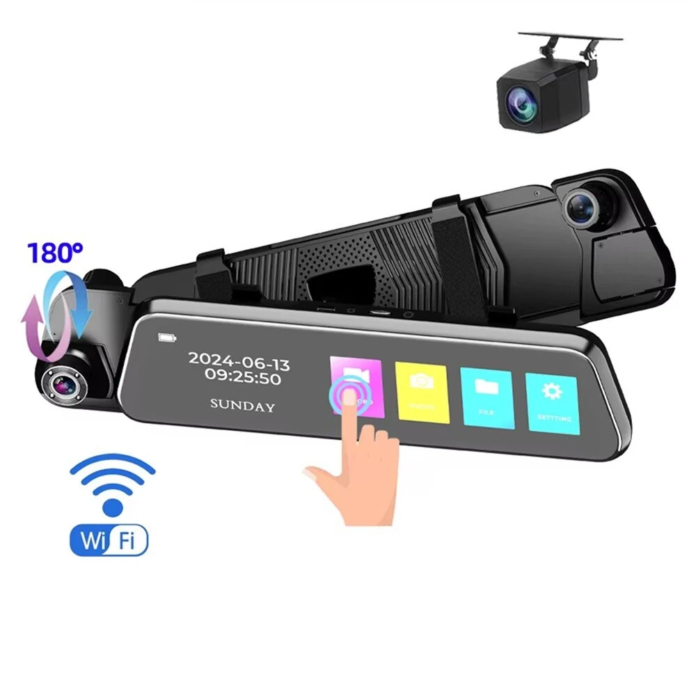 9.66 Inch Car Dash Camera Three-Way Recording 1080P Front 720P Interior 720P Rear Wide Angle WiFi G-Sensor 128GB Support H.264 Video Compression — Pricio