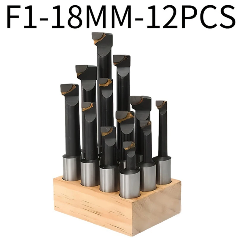 9pcs 12pcs F1 Boring Bar Set Carbide Tipped Welding Boring Tool Rod 12mm 18mm Shank 45 Steel Internal Hole Lathe Tools for F1 Boring Head CNC Milling Machining Metalworking Tooling Kit — view 4