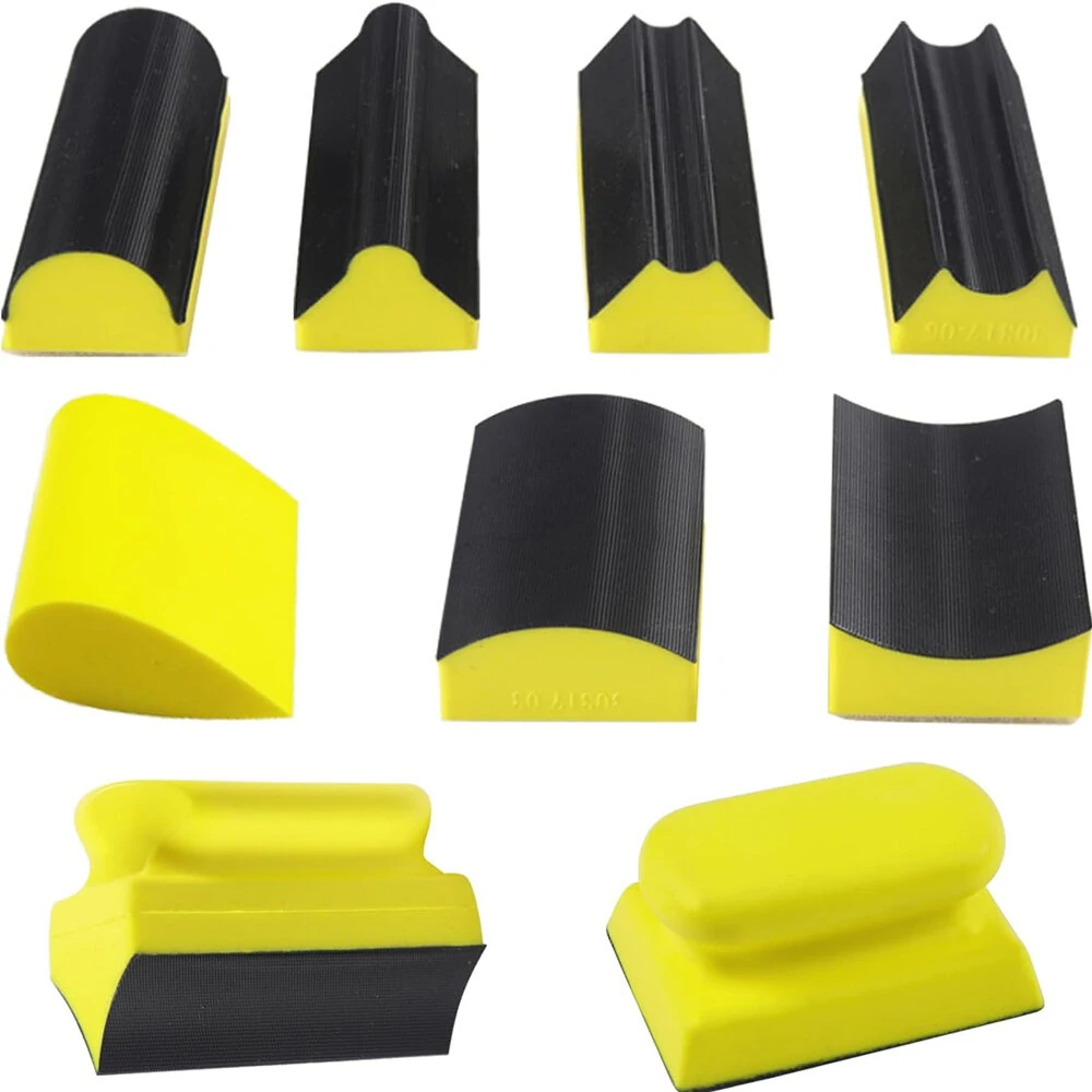9PCS Hand Sanding Blocks Set Versatile Contoured Profile Yellow Medium-Density Polyurethane Foam Convex and Concave Shapes Hook Loop Attachment for Auto Body Wood Furniture Sanding — Pricio