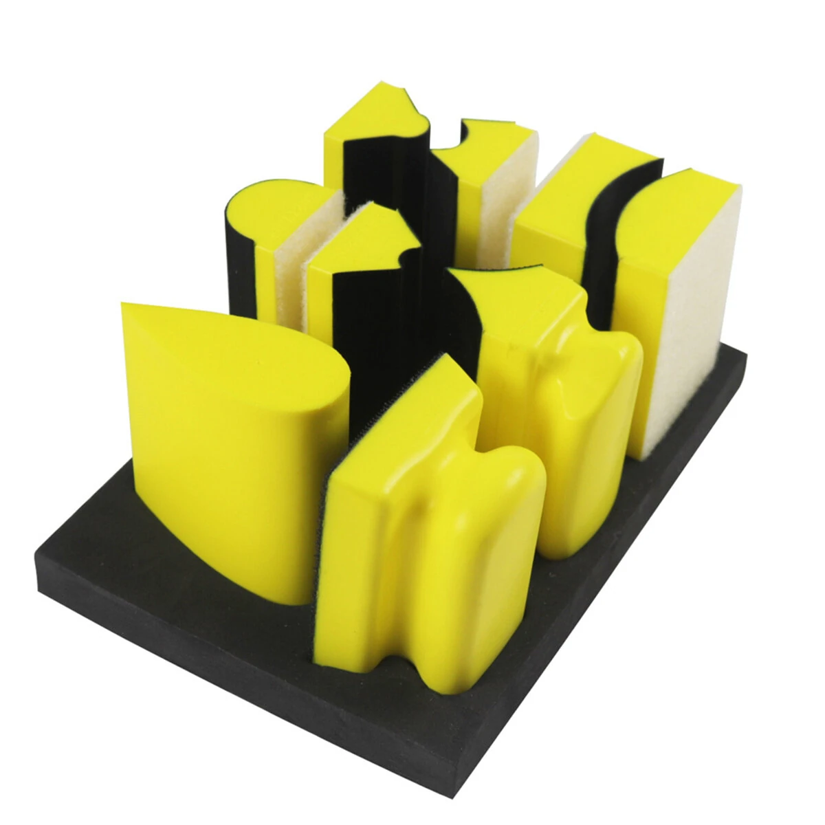 9PCS Hand Sanding Blocks Set Versatile Contoured Profile Yellow Medium-Density Polyurethane Foam Convex and Concave Shapes Hook Loop Attachment for Auto Body Wood Furniture Sanding — view 3