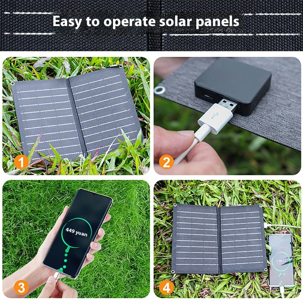 9W Portable Solar Panel Monocrystalline Silicon 6V Outdoor Charging Mobile Phone Tablet Power Bank USB-C USB-A Output — view 10
