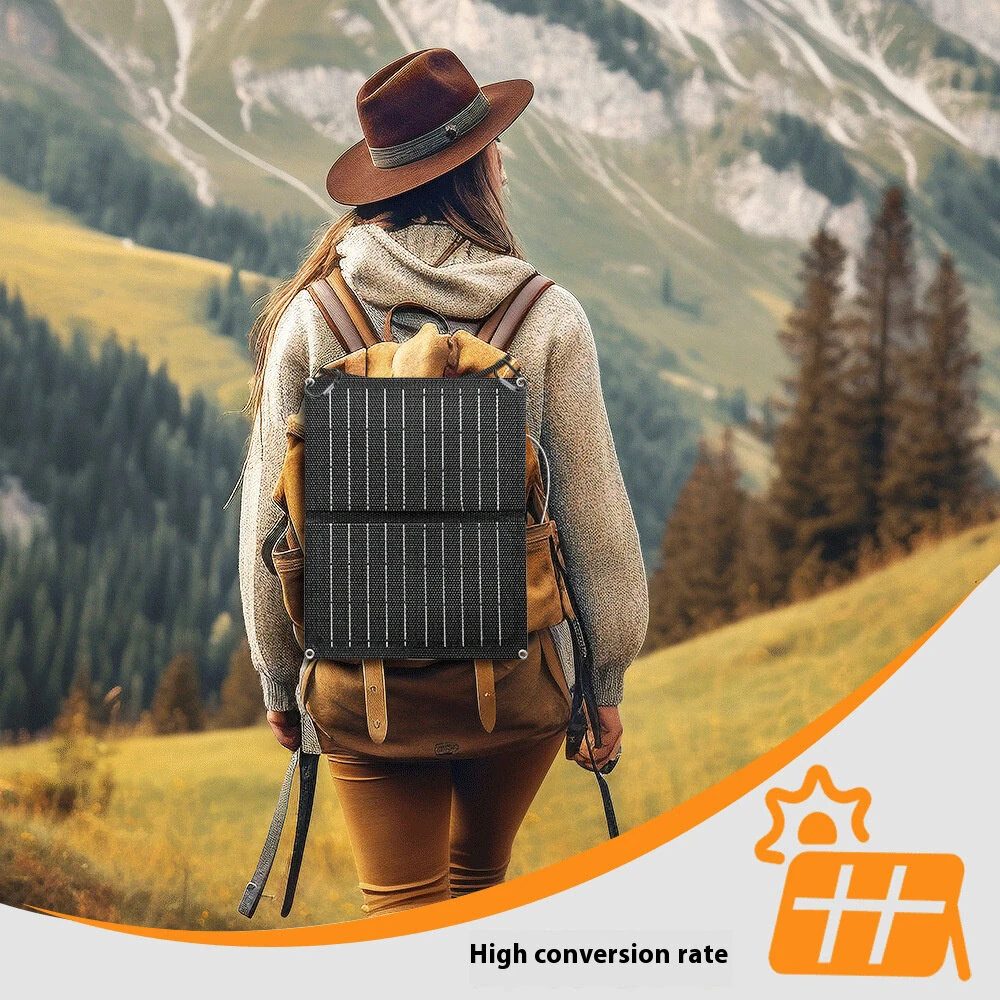 9W Portable Solar Panel Monocrystalline Silicon 6V Outdoor Charging Mobile Phone Tablet Power Bank USB-C USB-A Output — view 3