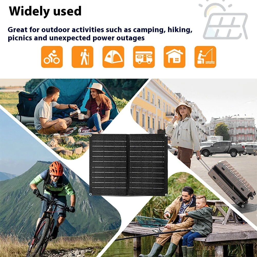 9W Portable Solar Panel Monocrystalline Silicon 6V Outdoor Charging Mobile Phone Tablet Power Bank USB-C USB-A Output — view 9