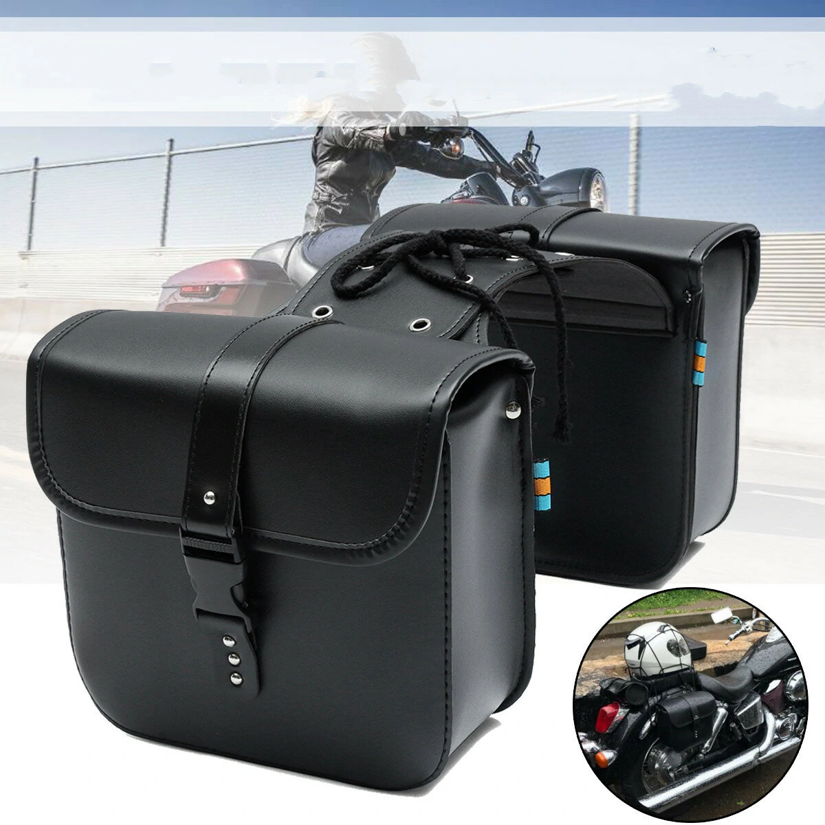 A Pair Motorcycle Saddle Bag Bike Side Storage Fork Tool Pouch — image 1
