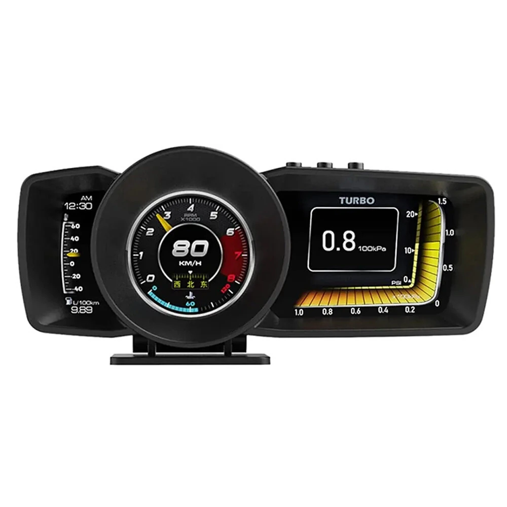 A600 Car HUD On Board Computer Gauge Dual Screen OBD2 GPS Speedometer Turbo Boost Fuel Consumption Ambient Temperature RPM Altitude Direction — image 1