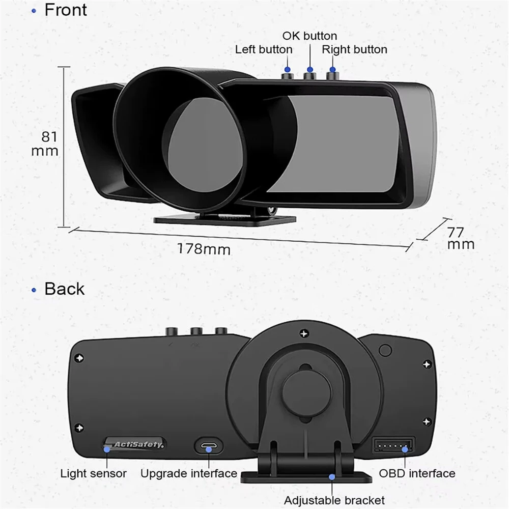 A600 Car HUD On Board Computer Gauge Dual Screen OBD2 GPS Speedometer Turbo Boost Fuel Consumption Ambient Temperature RPM Altitude Direction — view 10