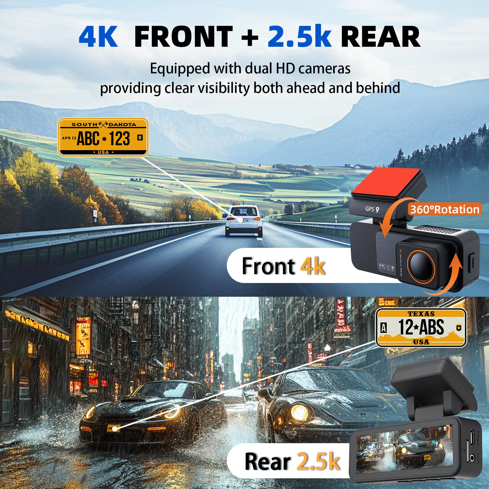 A8 4K Dual Lens Dash Cam Car Driving Recorder Built-in WiFi GPS Super Night Vision 24H Parking Monitor G-Sensor — view 5