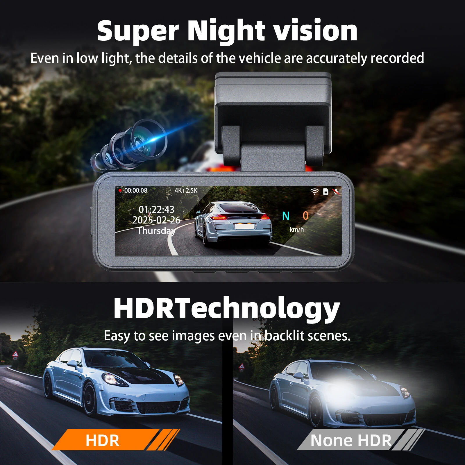 A8 4K Dual Lens Dash Cam Car Driving Recorder Built-in WiFi GPS Super Night Vision 24H Parking Monitor G-Sensor — view 6
