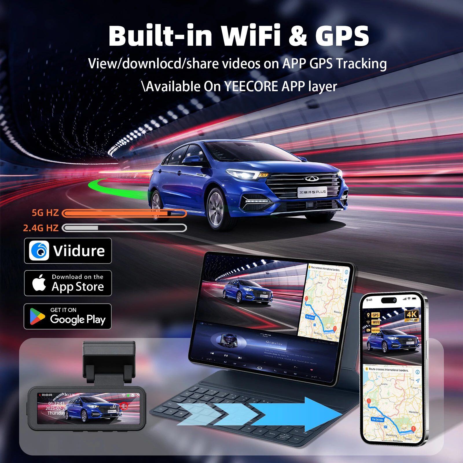 A8 4K Dual Lens Dash Cam Car Driving Recorder Built-in WiFi GPS Super Night Vision 24H Parking Monitor G-Sensor — view 7