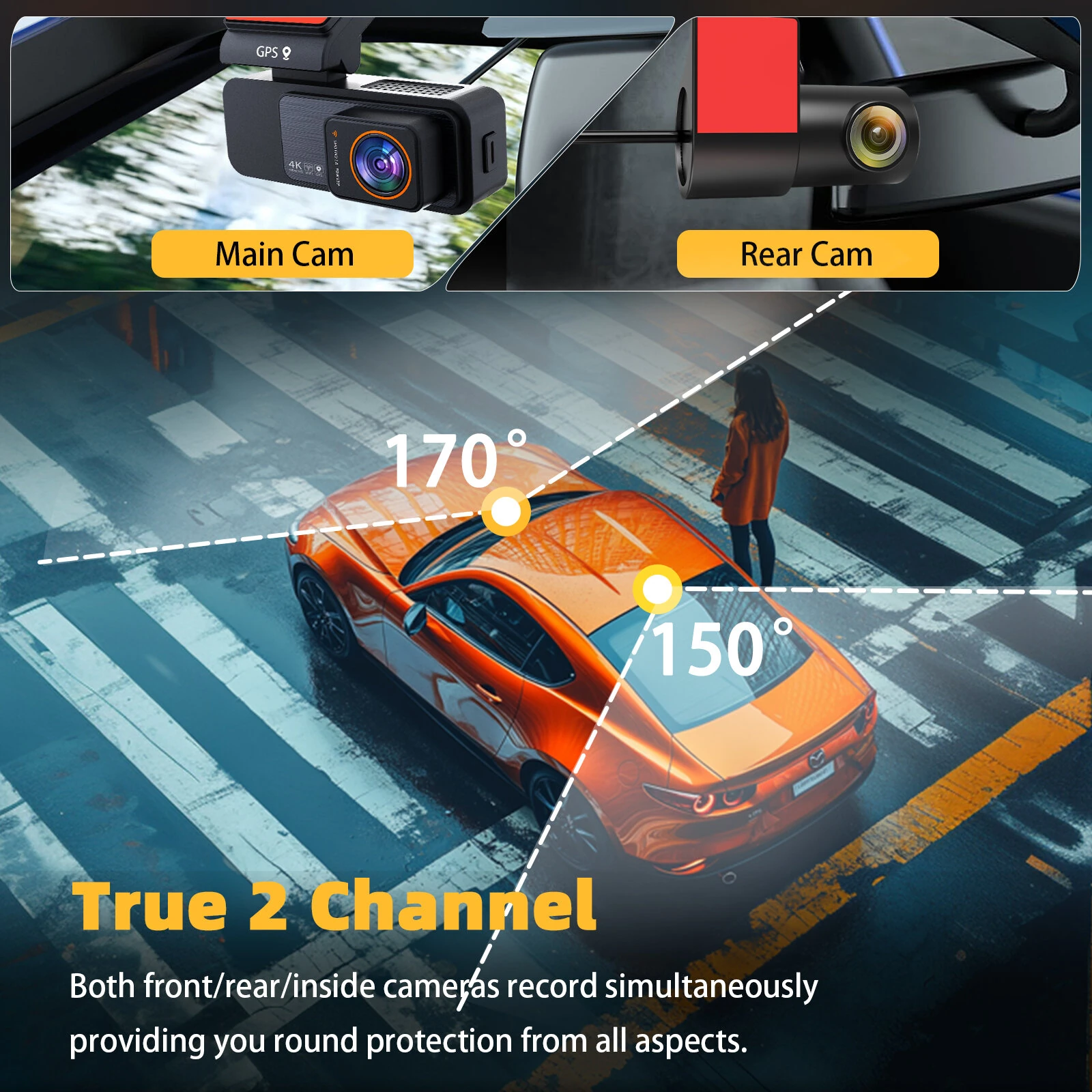 A8 4K Dual Lens Dash Cam Car Driving Recorder Built-in WiFi GPS Super Night Vision 24H Parking Monitor G-Sensor — view 8