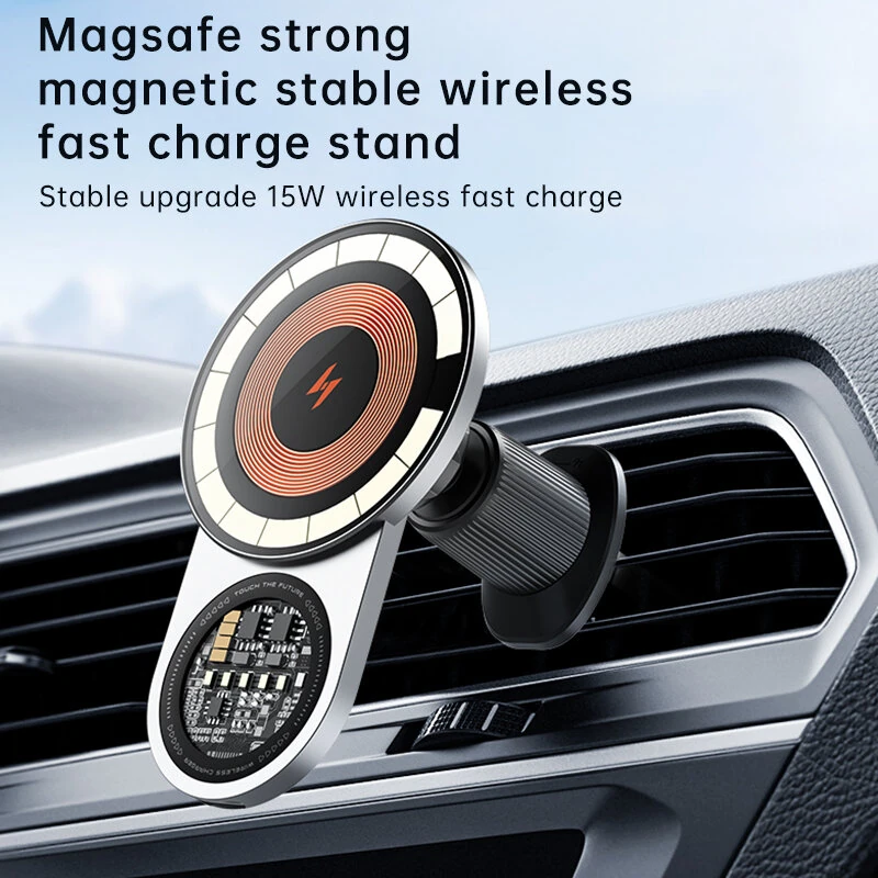 A8 Magnetic Car Mount Wireless Charger Holder 15W Fast Wireless Charging 1200g Strong Suction 360° Adjustable for iPhone Android — view 3
