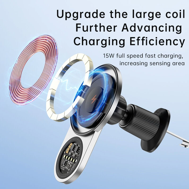 A8 Magnetic Car Mount Wireless Charger Holder 15W Fast Wireless Charging 1200g Strong Suction 360° Adjustable for iPhone Android — view 6