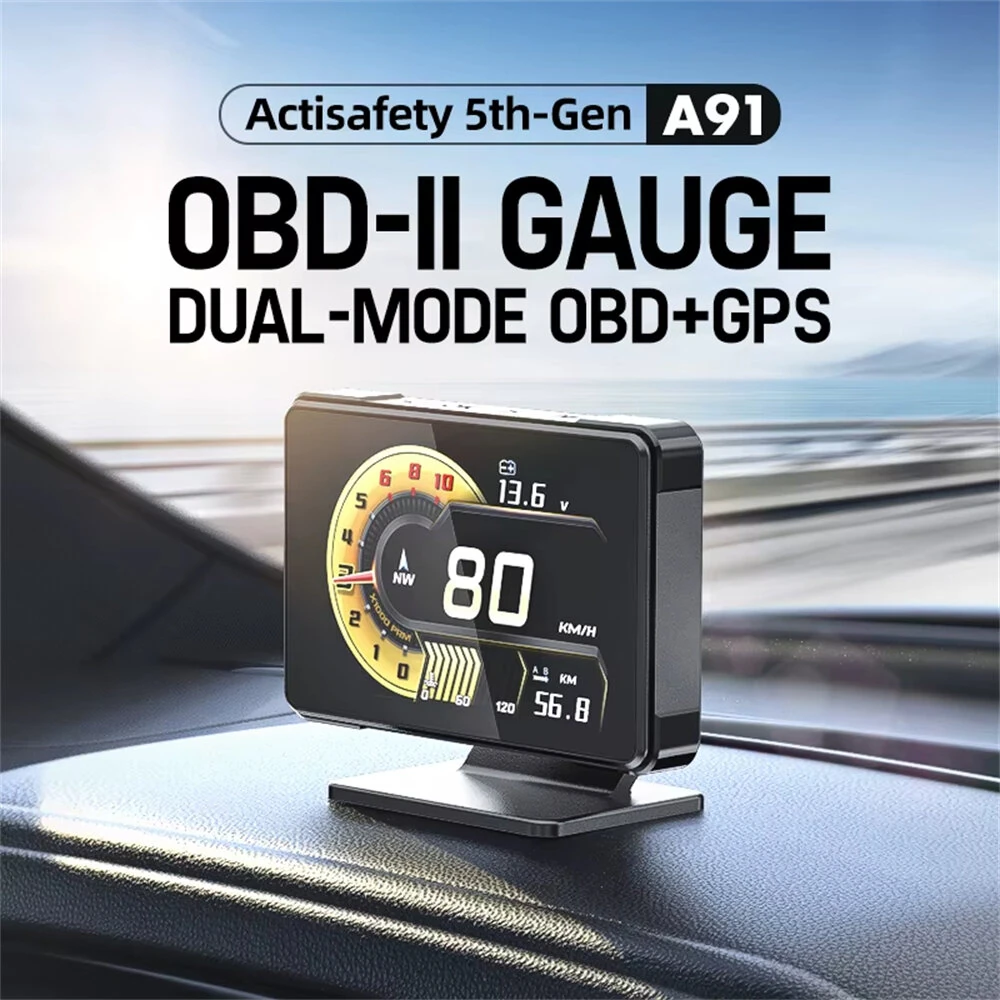 ActiSafety A91 Car Meter HUD Voltage Speed RPM Turbo Oil Temp Gauge Headup Display for Car Electronicos Hud Display — view 2