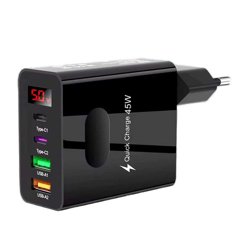 ADC-F004 45W 4-Port USB PD Charger 2USB-A+2Type-C PD QC3.0 Fast Charging Digital Display Wall Charger Adapter EU Plug US Plug for Huawei Pura 70 Ultra for Xiaomi Civi 4 Pro for Samsung Galaxy Z Flip6 for Oppo Reno 12 — Pricio