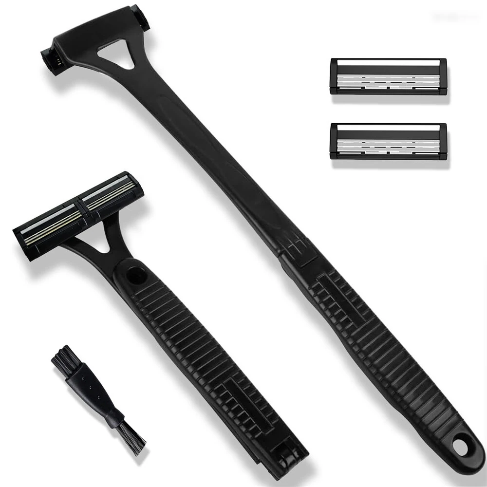 Adjustable Foldable Long Handle Triple-blade Back Hair Shaver Ergonomic Design Waterproof Easy to Use Razor Whole Body Hair Removal for Men and Women — view 2
