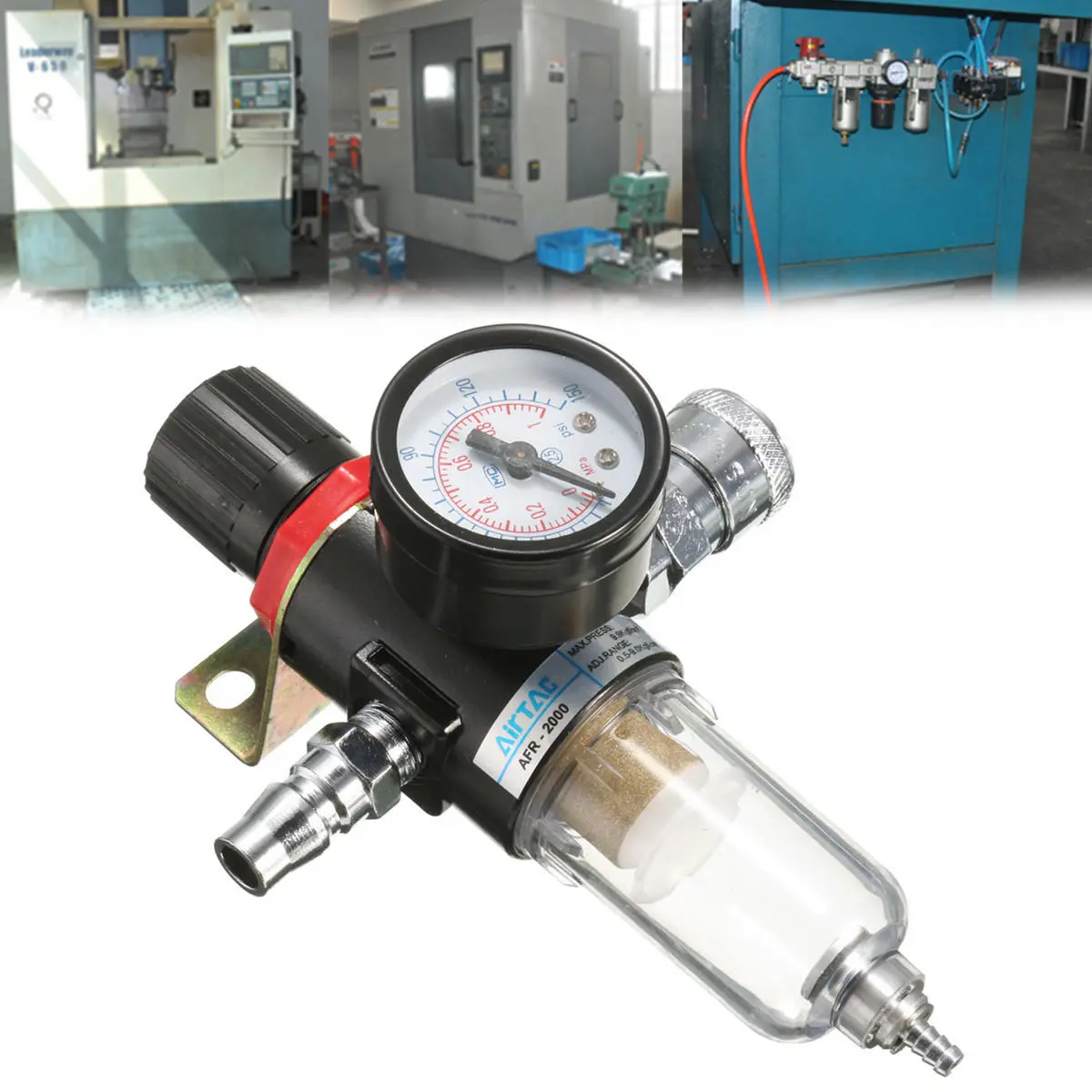 AFR-2000 1/4 Inch Air Compressor Filter Water Separator Trap Tools Kit With Regulator Gauge