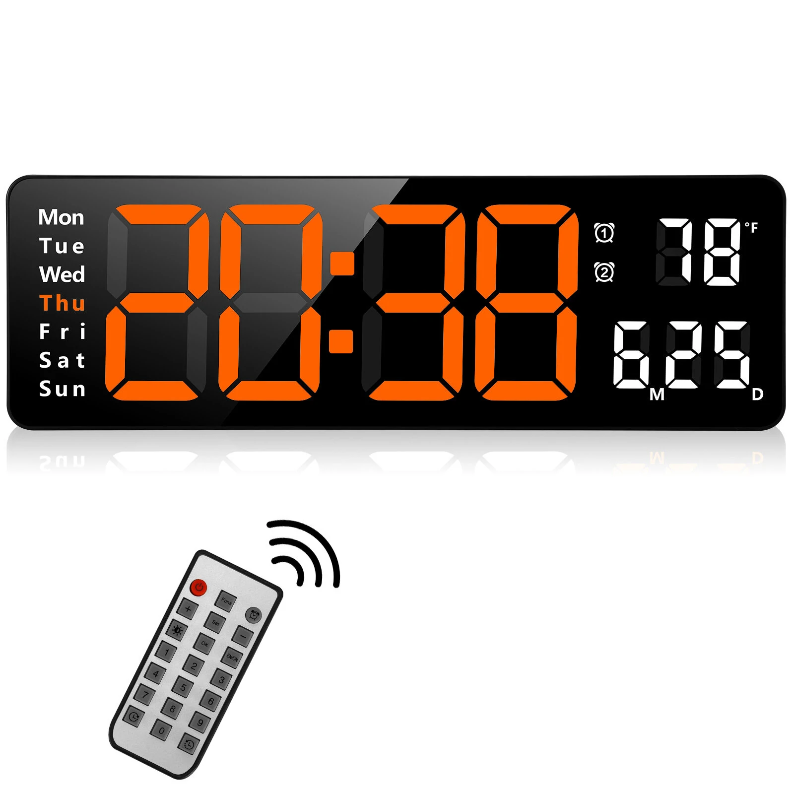 AGSIVO 13 Inch Digital Wall Clock Large LED Display with Remote Control / Automatic Brightness / Indoor Temperature / Date / Week / 12/24H For Home Office Classroom — AGSIVO