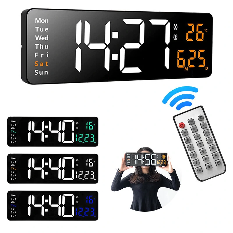 AGSIVO 16 Inch Digital Wall Clock Large LED Display with Remote Control / Automatic Brightness / Indoor Temperature / Date / Week / 12/24H For Home Office Classroom — AGSIVO