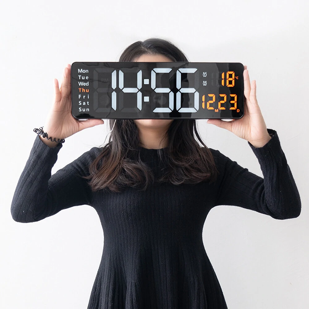 AGSIVO 16 Inch Digital Wall Clock Large LED Display with Remote Control / Automatic Brightness / Indoor Temperature / Date / Week / 12/24H For Home Office Classroom — view 3