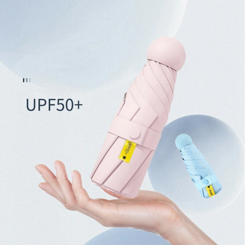 AGSIVO 21 Inch Mini Travel Sun & Rain 8 Ribs Umbrella UPF 50+ UV Protection Light Folding Compact Pocket Umbrella For Men / Women / Kids / Girls / Boys — view 5