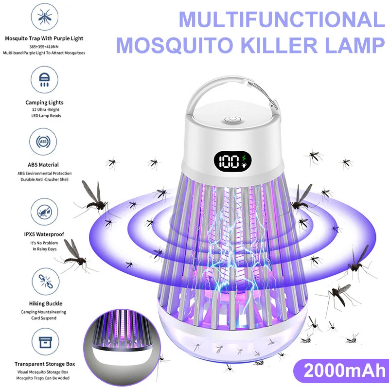 AGSIVO Cordless LED Digital Display Electric Mosquito Bug Zapper Mosquito Killing Lamp Fly Trap Camp Lamp with Rechargeable Battery for Indoor and Outdoor — view 3