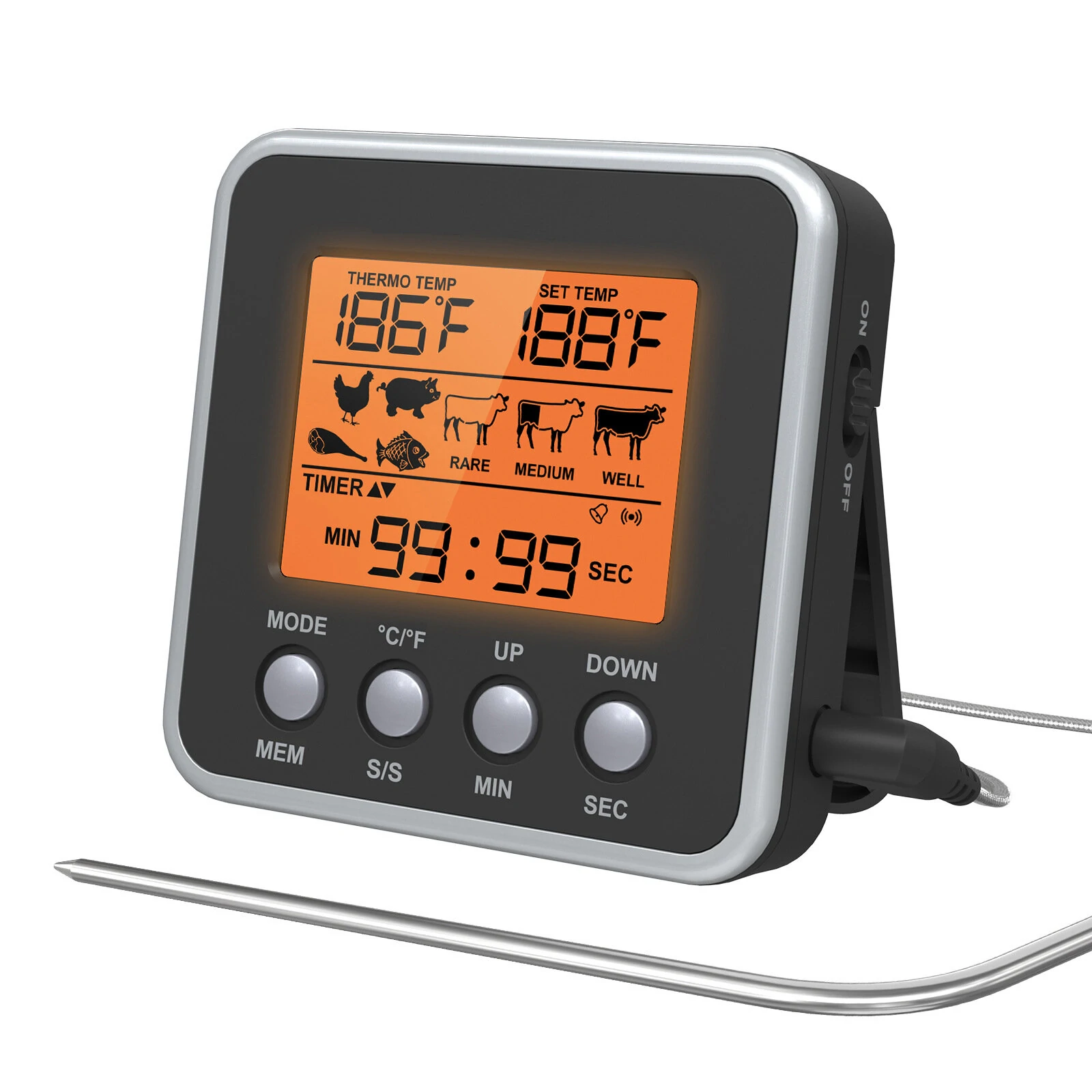 AGSIVO Digital Food Oven Meat Thermometer With Probe Timer Alert Backlight Outdoor Grill Cook Barbecue Kitchen Cooking BBQ Thermometer — AGSIVO