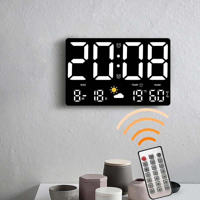 AGSIVO Large Digital Wall Clock Alarm Clock Large LED Display with Remote Control / Automatic Brightness / Indoor Temperature / Humidity / Date / Week / 12/24H For Home Office Classroom — AGSIVO