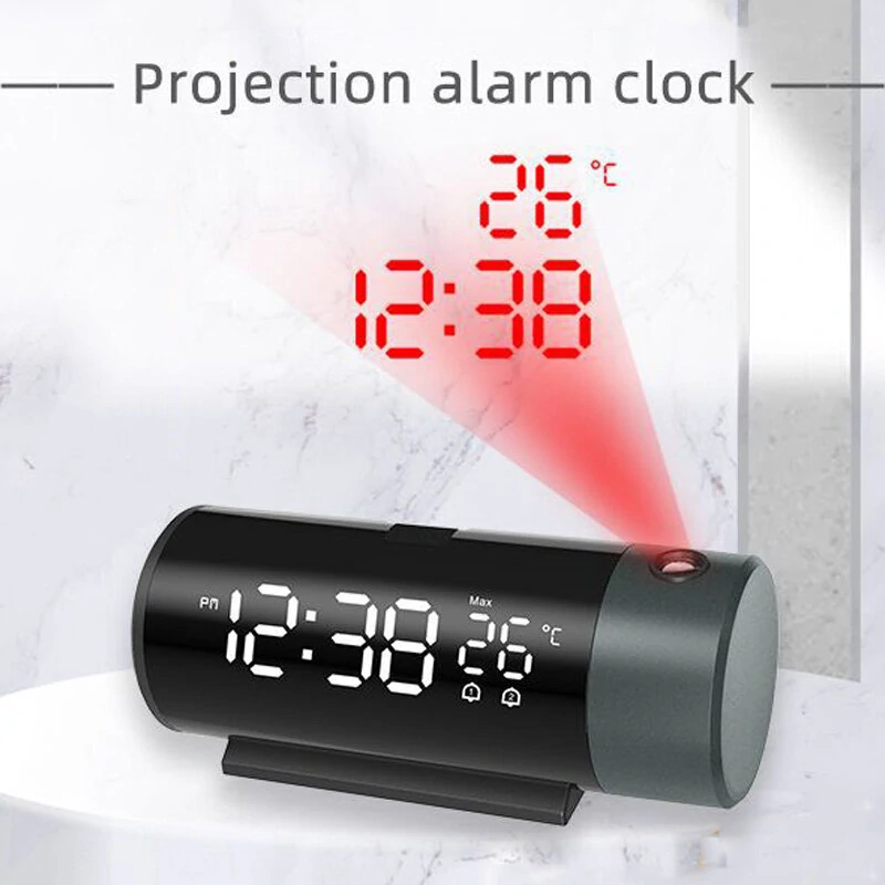 AGSIVO LED Digital Projection Alarm Clock with Projection on Ceiling Wall / Snooze / Temperature Display / External USB Power Supply For Bedroom — AGSIVO